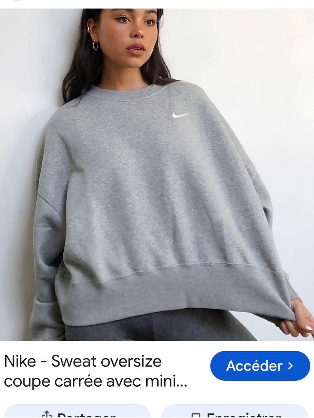 Nike Oversized Crew Sweatshirt in Heather Gray with White Swoosh
